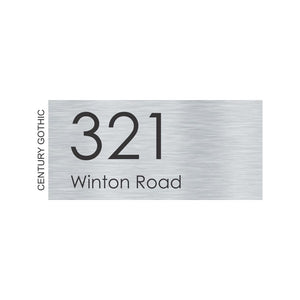 Silver Aluminum House Sign with Black Vinyl Text (300 x 140) - Text Aligned Left