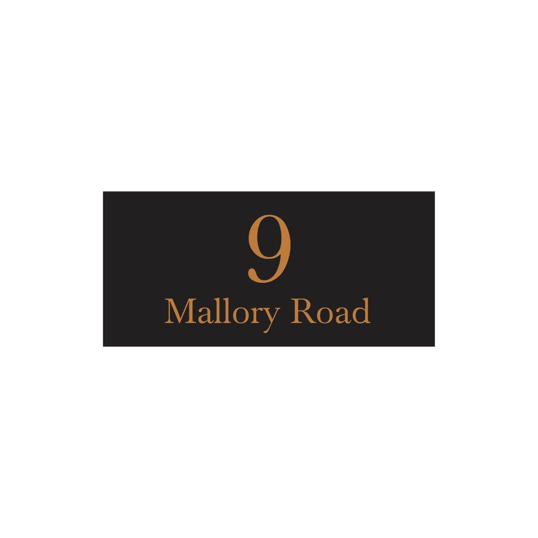 Black Traffolyte Address Sign with Vinyl Text – 300 x 140mm (Text Centralised)