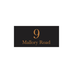 Black Traffolyte Address Sign with Vinyl Text – 300 x 140mm (Text Centralised)