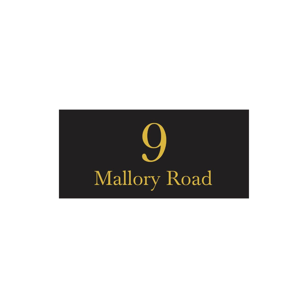 Black Traffolyte Address Sign with Vinyl Text – 300 x 140mm (Text Centralised)