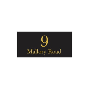 Black Traffolyte Address Sign with Vinyl Text – 300 x 140mm (Text Centralised)