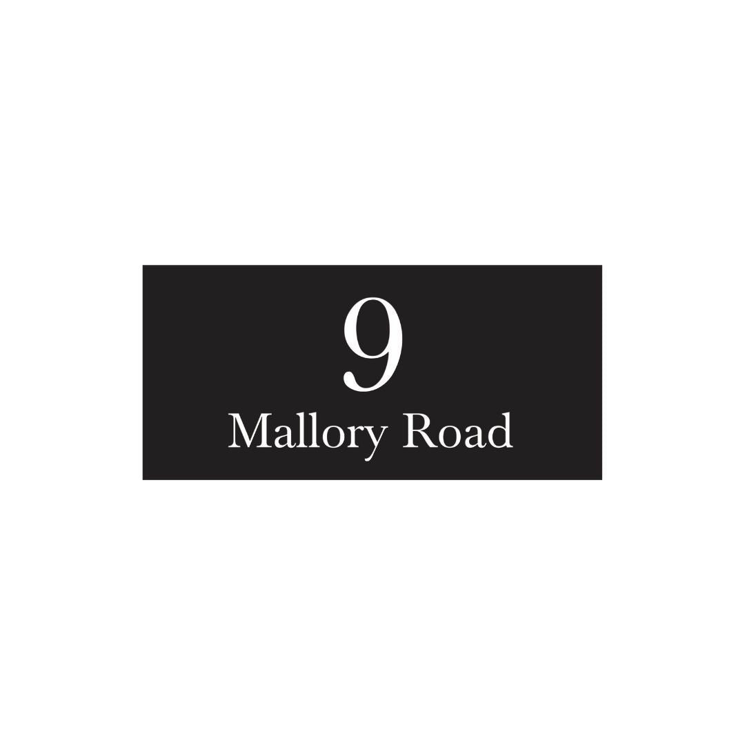 Black Powder Coated Aluminium Address Plate With Laser Cut Text 300 x 140mm (Centralised Text)