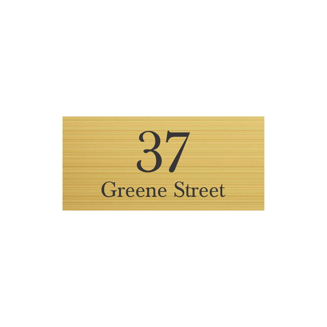 Gold Aluminium Address Sign with with Vinyl Text 300 x 140 (Text Centralised)