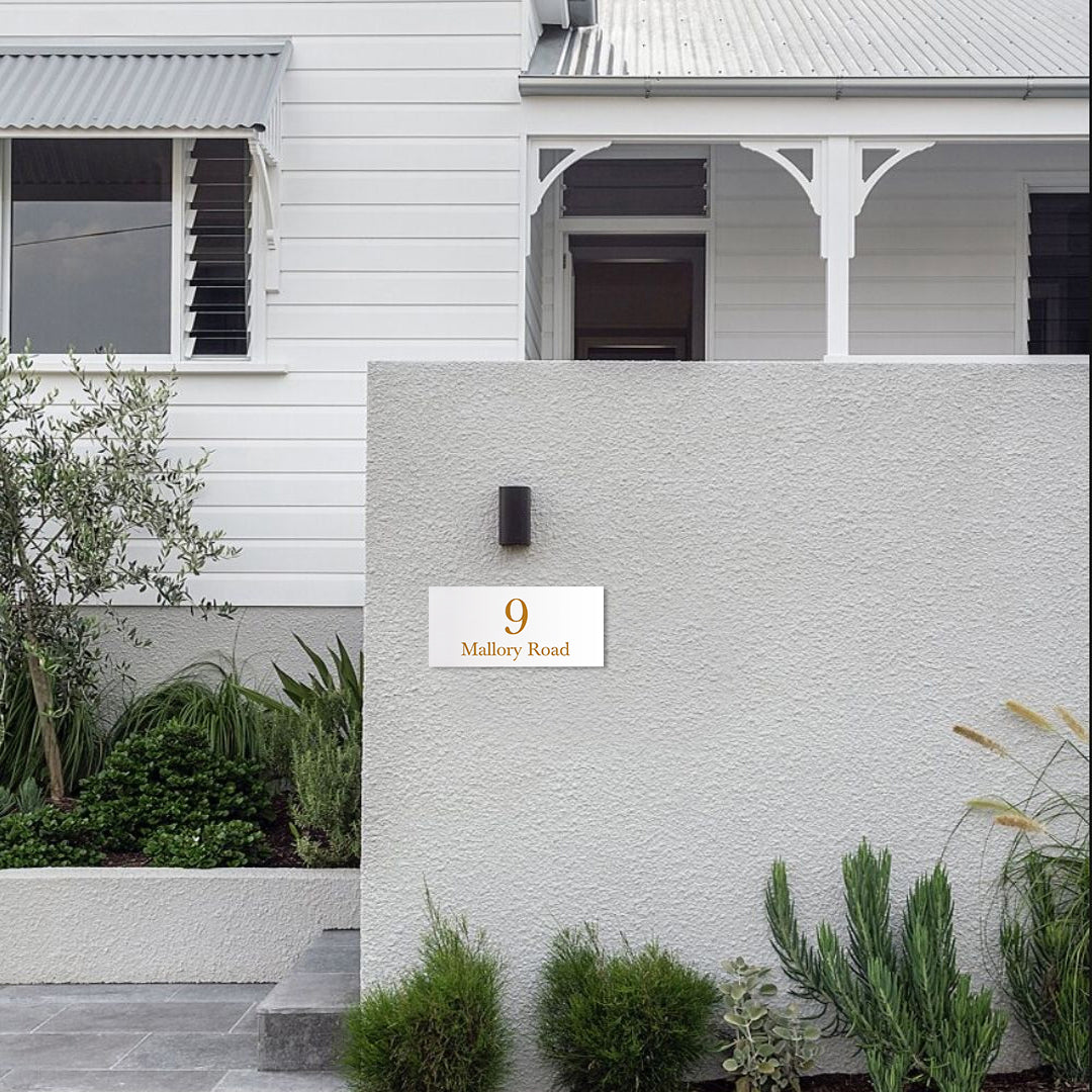 White Traffolyte Address Sign with Vinyl Text - 300 x 140mm (Text Centralised)