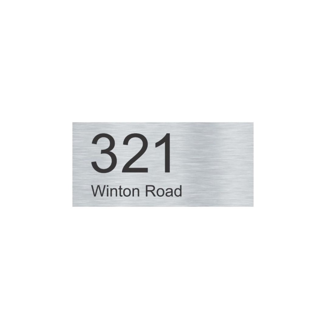 Silver Aluminum Address Sign with Black Vinyl Text (300 x 140) - Text Aligned Left
