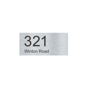 Silver Aluminum Address Sign with Black Vinyl Text (300 x 140) - Text Aligned Left
