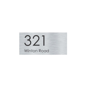 Silver Aluminum Address Sign with Black Vinyl Text (300 x 140) - Text Aligned Left