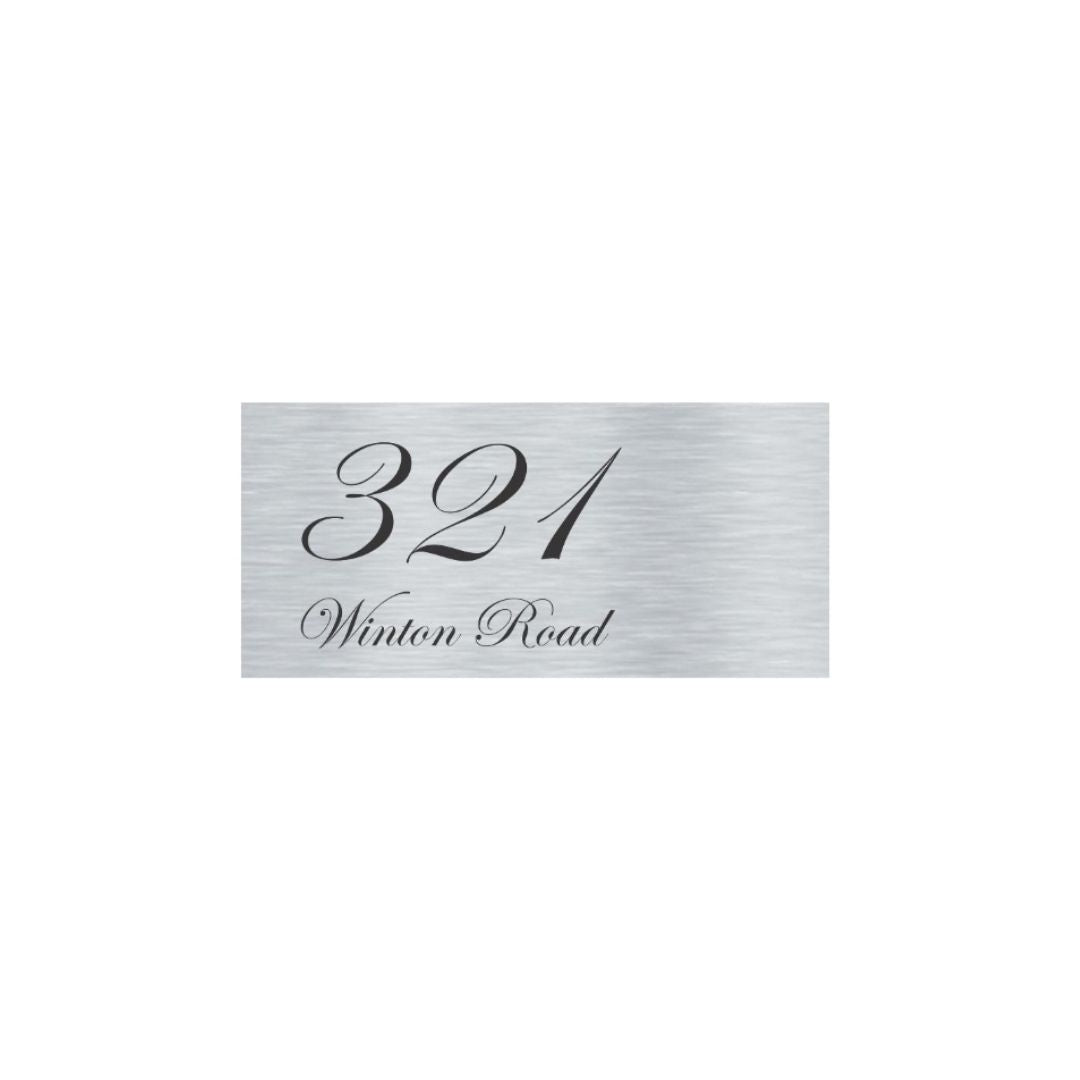 Silver Aluminum Address Sign with Vinyl Text (300 x 140) - Text Aligned Left