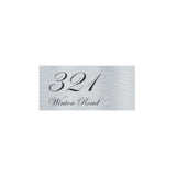 Silver Aluminum Address Sign with Black Vinyl Text (300 x 140) - Text Aligned Left