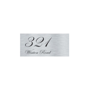Silver Aluminum Address Sign with Black Vinyl Text (300 x 140) - Text Aligned Left