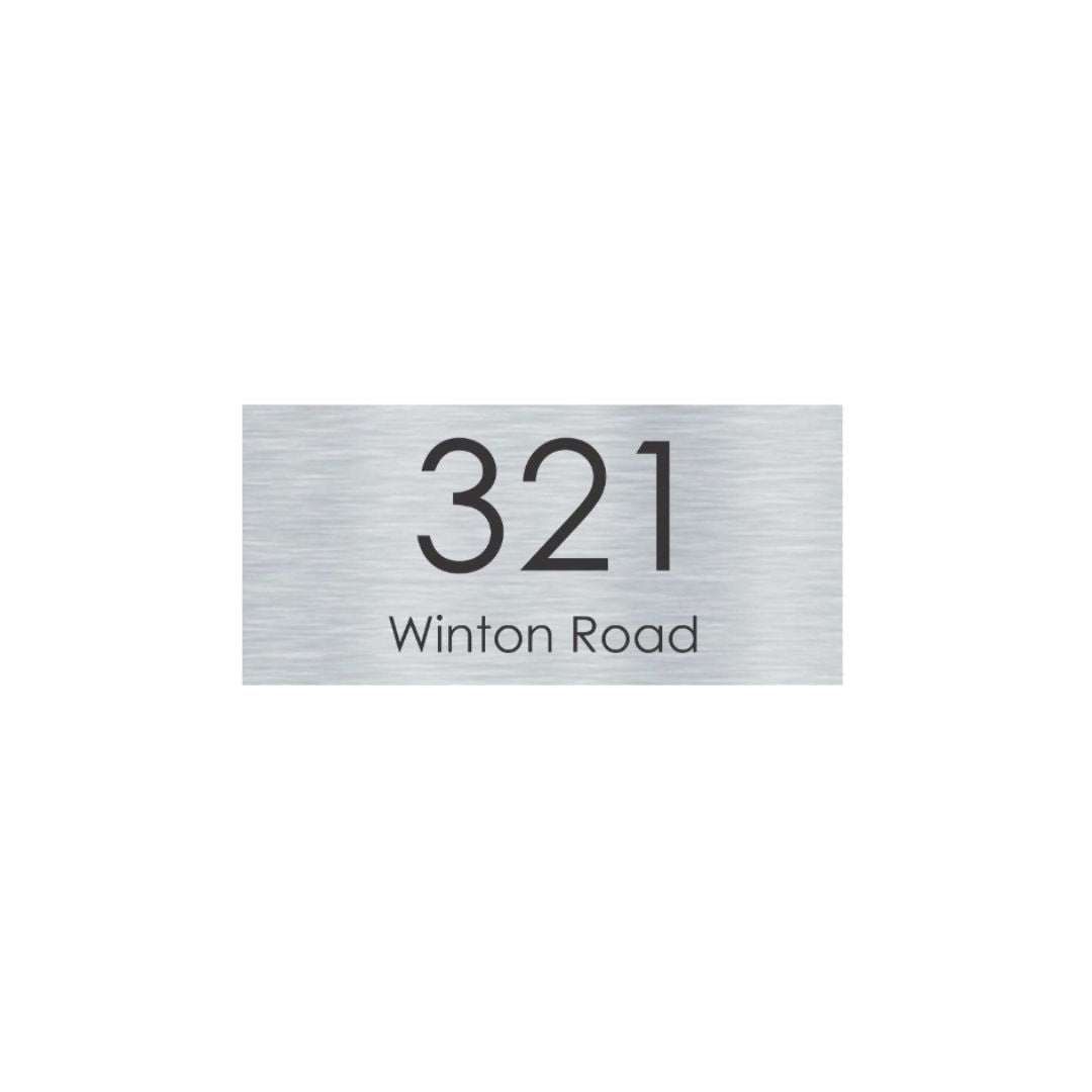 Silver Aluminum Address Sign with Black Vinyl Text (300 x 140) - Text Centralized