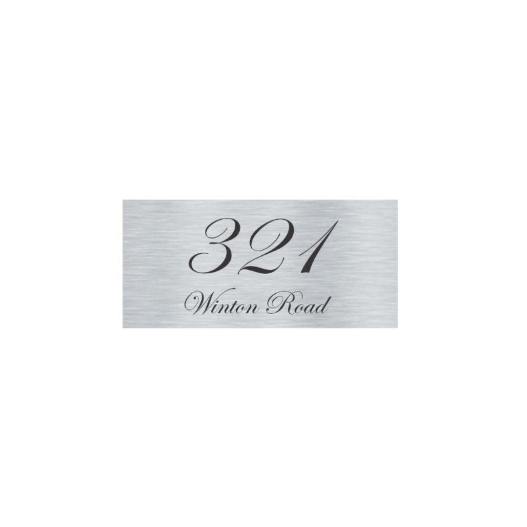 Silver Aluminum Address Sign with Vinyl Text - 300 x 140mm (Text Centralised)