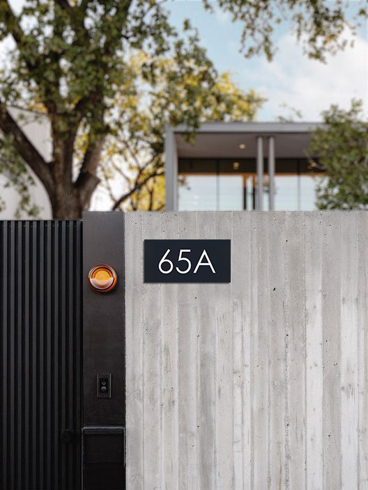 Black Powder Coated Aluminium Address Plate With Laser Cut Text 300 x 140mm (Centralised Text)