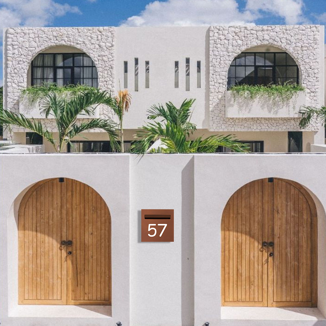 Corten Powder-Coated Aluminium Letterbox Faceplate - 300 x 300mm with 240 Slot