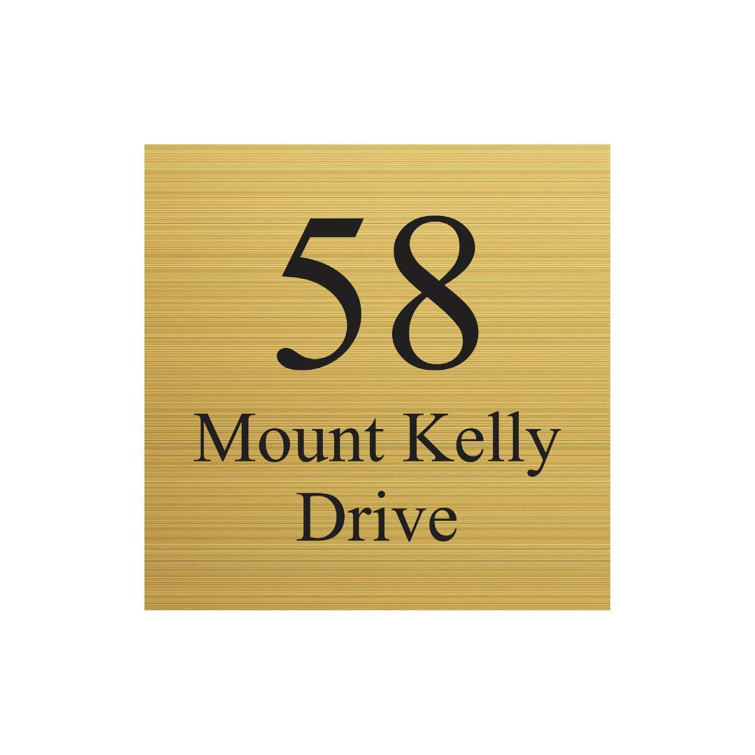 Gold Aluminium Address Sign with with Vinyl Text - 300 x 300mm