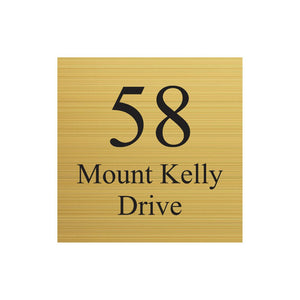 Gold Aluminium Address Sign with with Vinyl Text 300 x 300