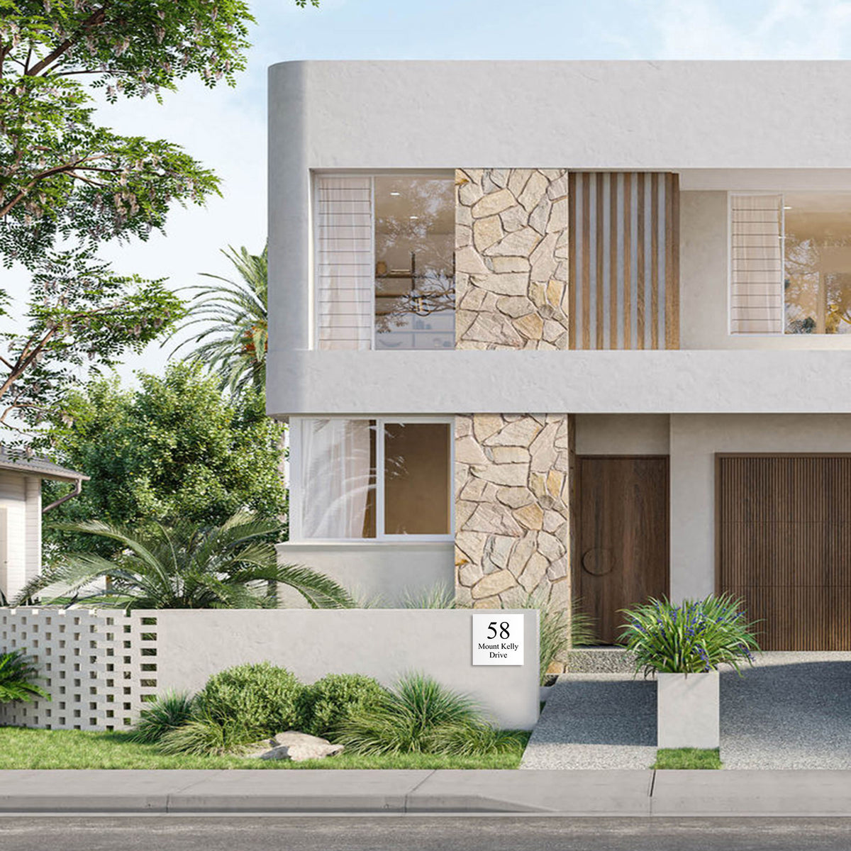 Surfmist Colorbond Steel Address Sign with Vinyl Text - 390 x 430mm