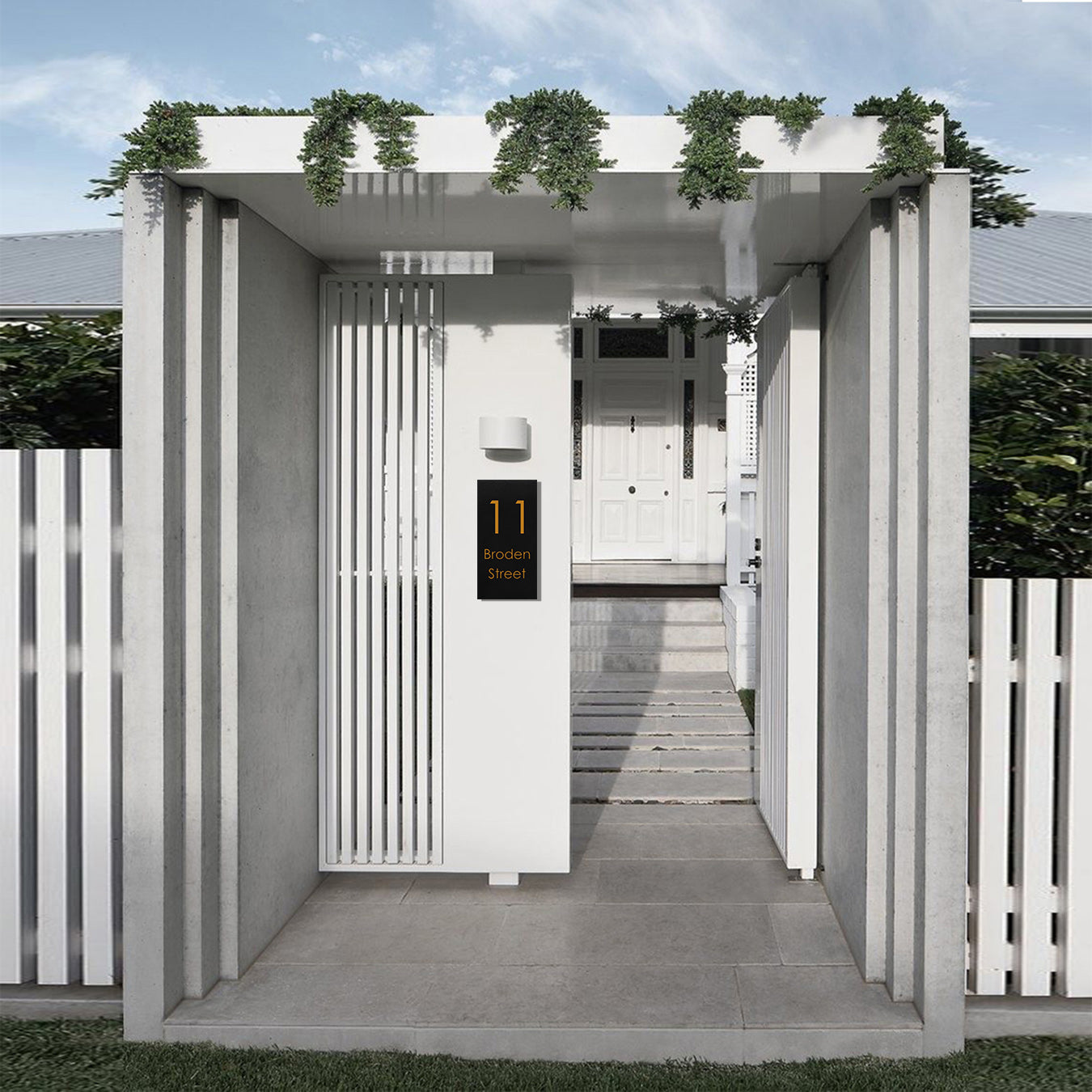 Black Powder-Coated Address Sign with Laser Cut Text - 300 x 600mm