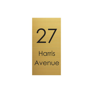 Gold Aluminum Address Sign with Vinyl Text - 300 x 600mm