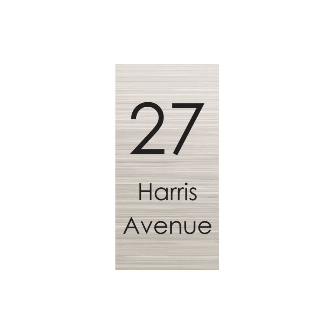 Silver Aluminum Address Sign with Vinyl Text - 300 x 600mm