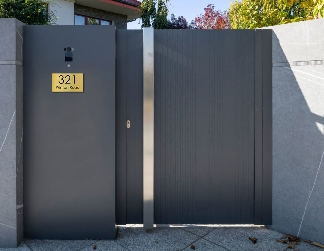 Gold Aluminium Address Sign with Vinyl Text - 390 x 220