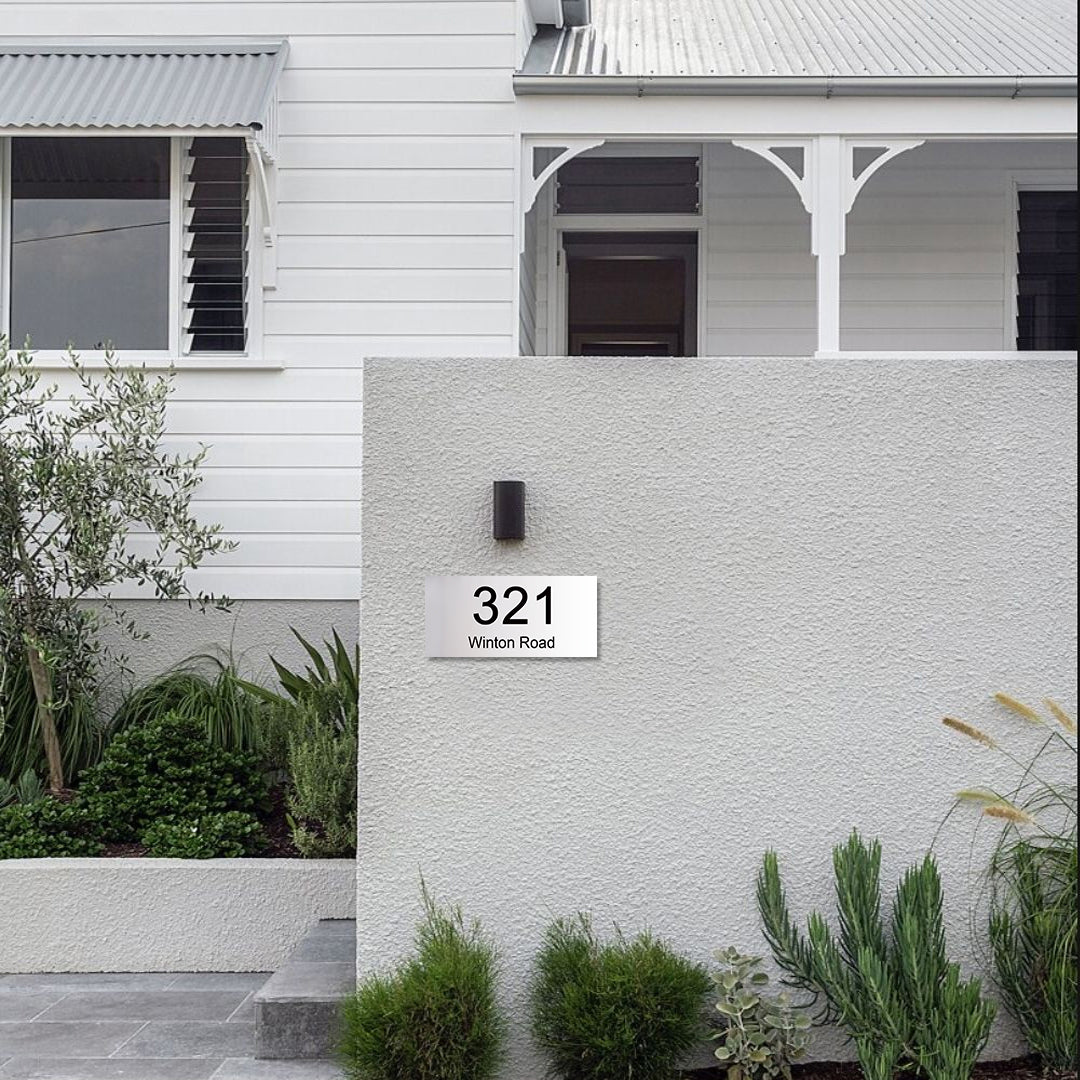 316 Marine Grade Brushed Stainless Steel Address Sign 300 x 140mm - Laser Etched (Central Text)