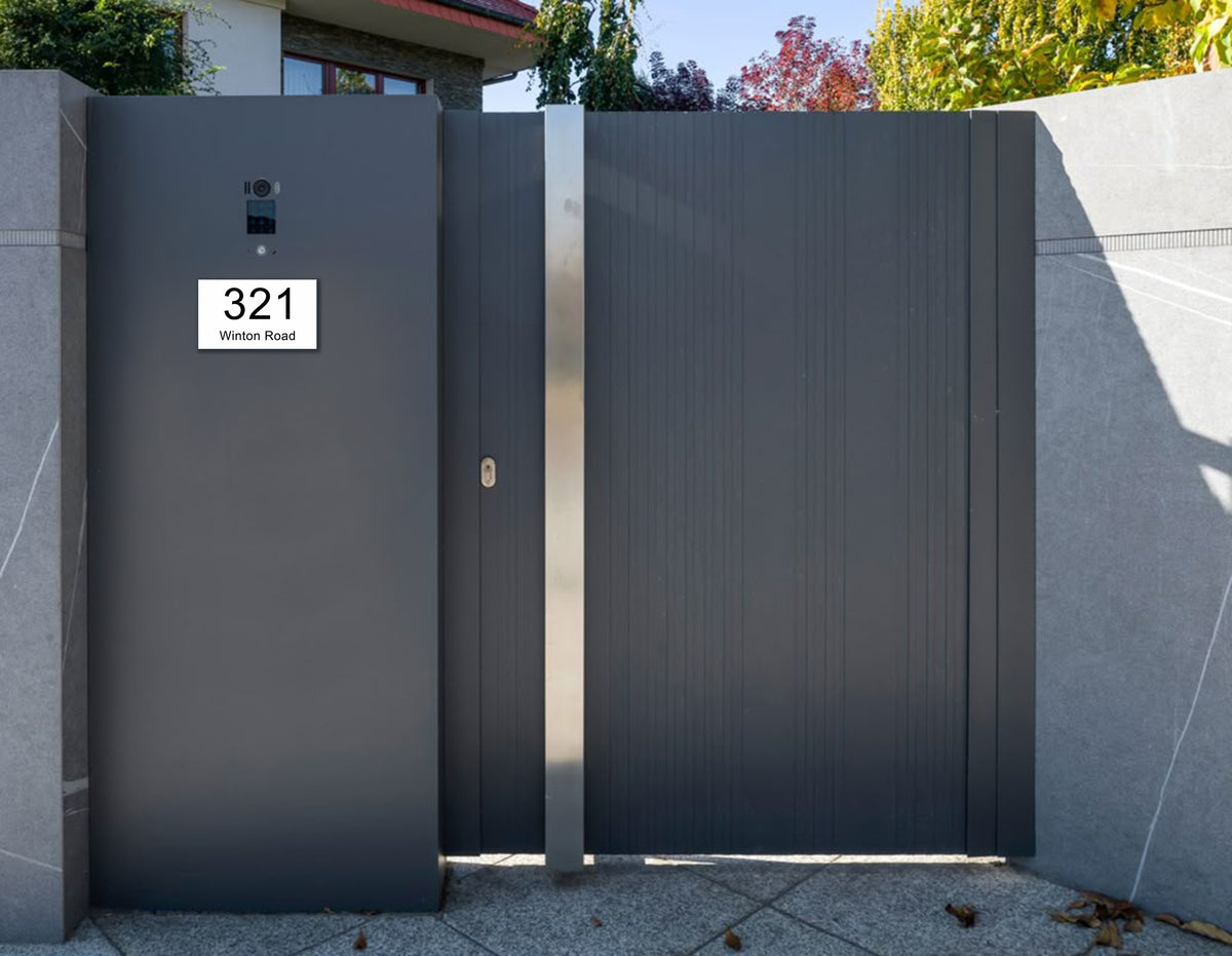 White Traffolyte Address Sign with Black Engraved Text 390 x 220