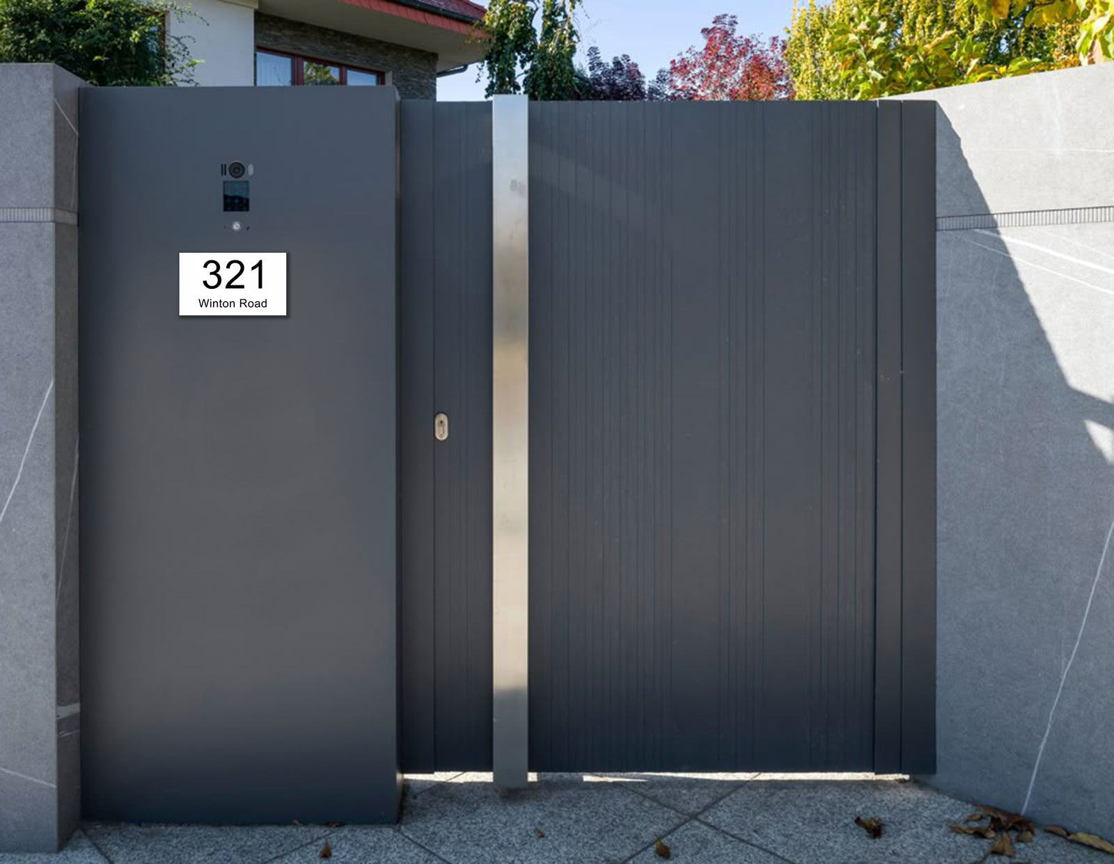 White Traffolyte Address Sign with Black Engraved Text 390 x 220