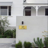 Gold Aluminium Address Sign with with Vinyl Text 300 x 140 (Text Centralised)