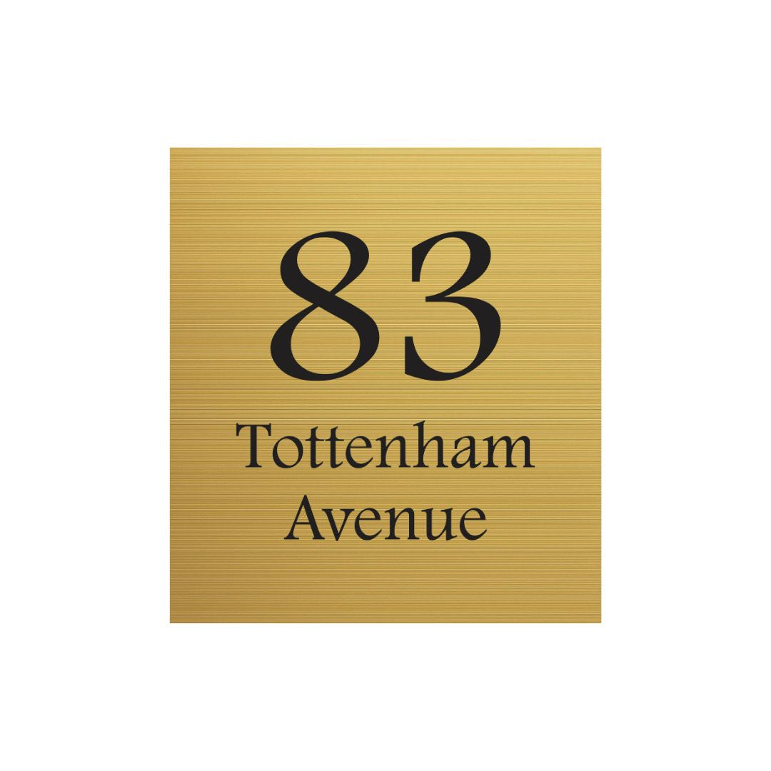 Gold Aluminum Address Sign with Vinyl Text 390 x 430mm
