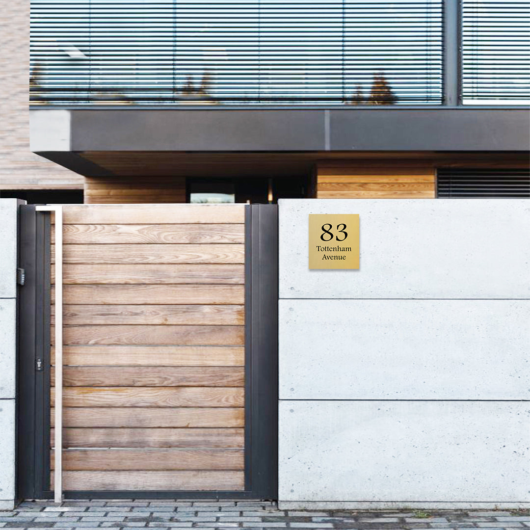 Gold Aluminum Address Sign with Vinyl Text 390 x 430mm