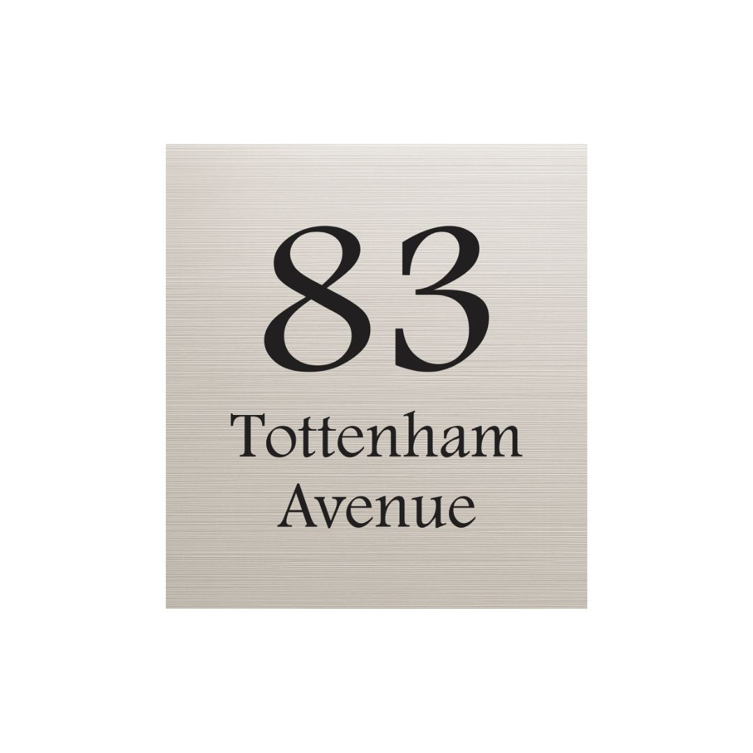 Silver Aluminum Address Sign with Vinyl Text 390 x 430mm