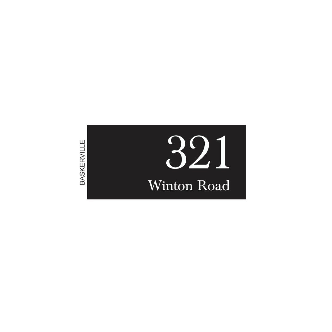Black Traffolyte Address Sign with Vinyl Text – 300 x 140mm
