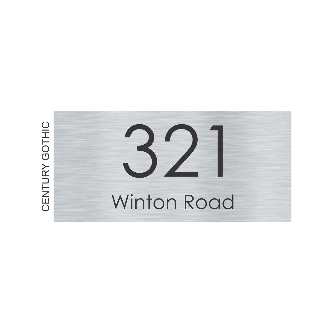 Silver Aluminum House Sign with Black Vinyl Text (300 x 140) - Text Centralized