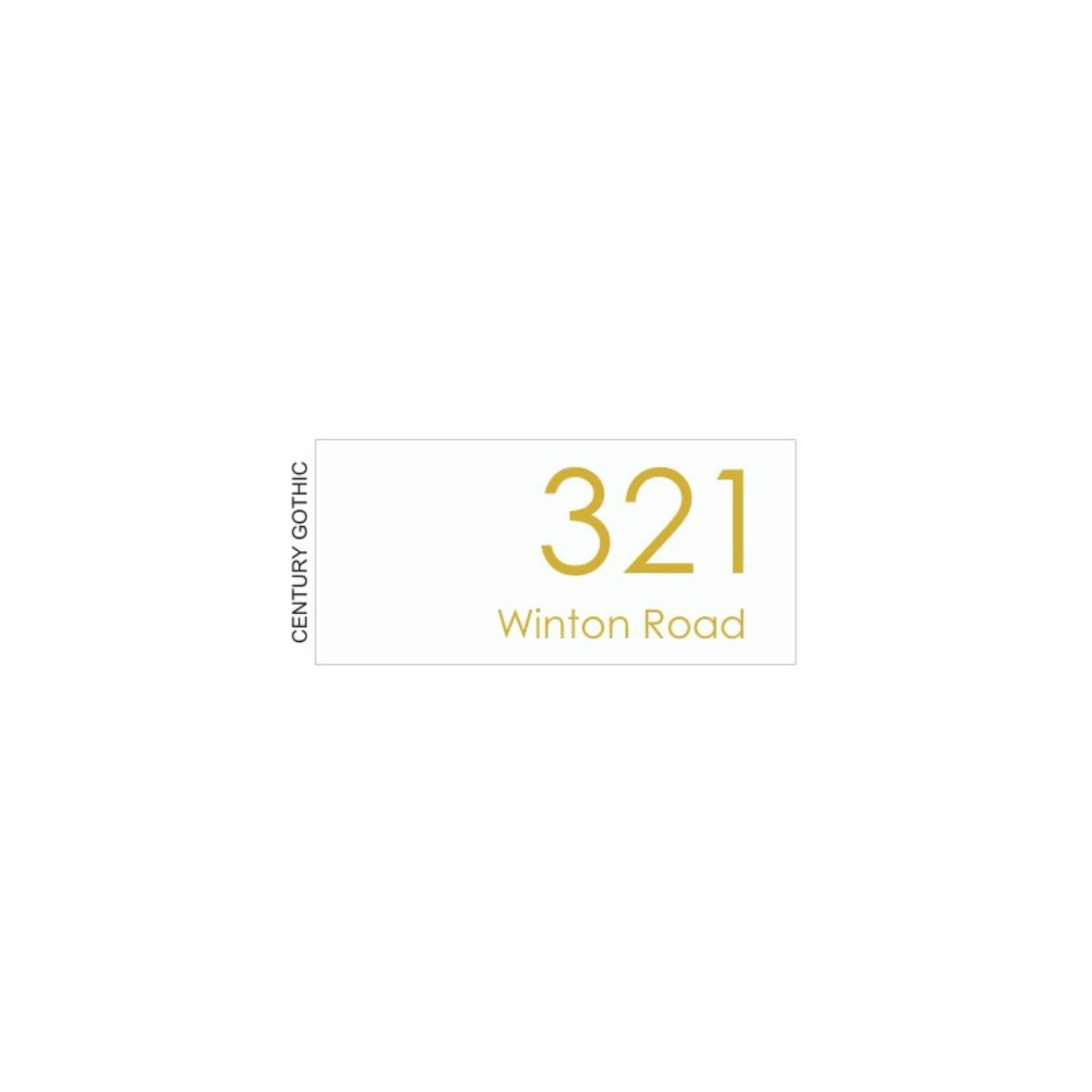 White Traffolyte Address Sign with Gold Vinyl Text - Custom Address (300 x 140)