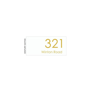White Traffolyte Address Sign with Gold Vinyl Text - Custom Address (300 x 140)