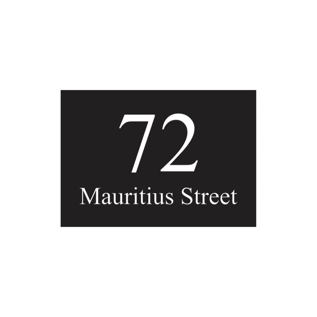 Black Colorbond Steel Address Sign with Vinyl Text 400 x 250