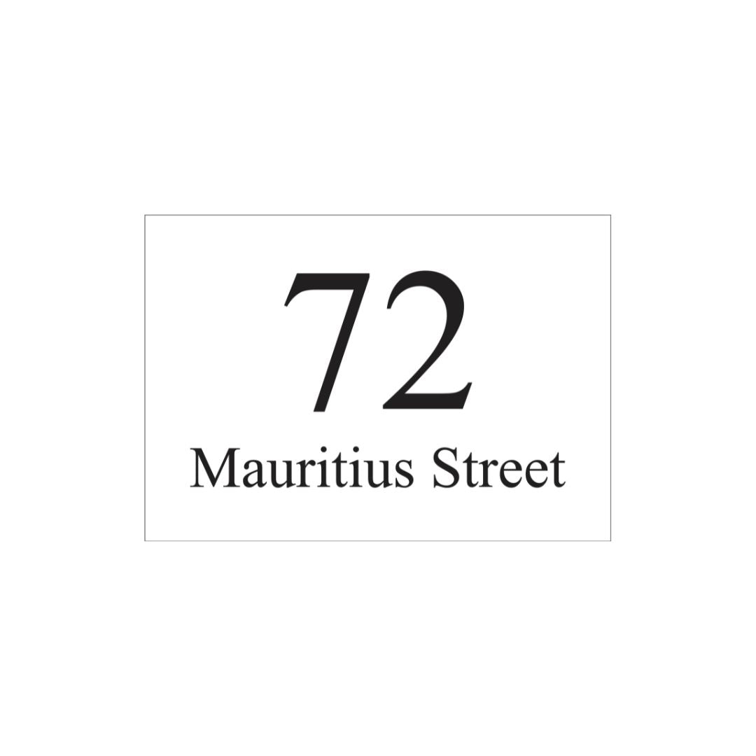 White Traffolyte Address Sign with Black Engraved Text 400 x 250