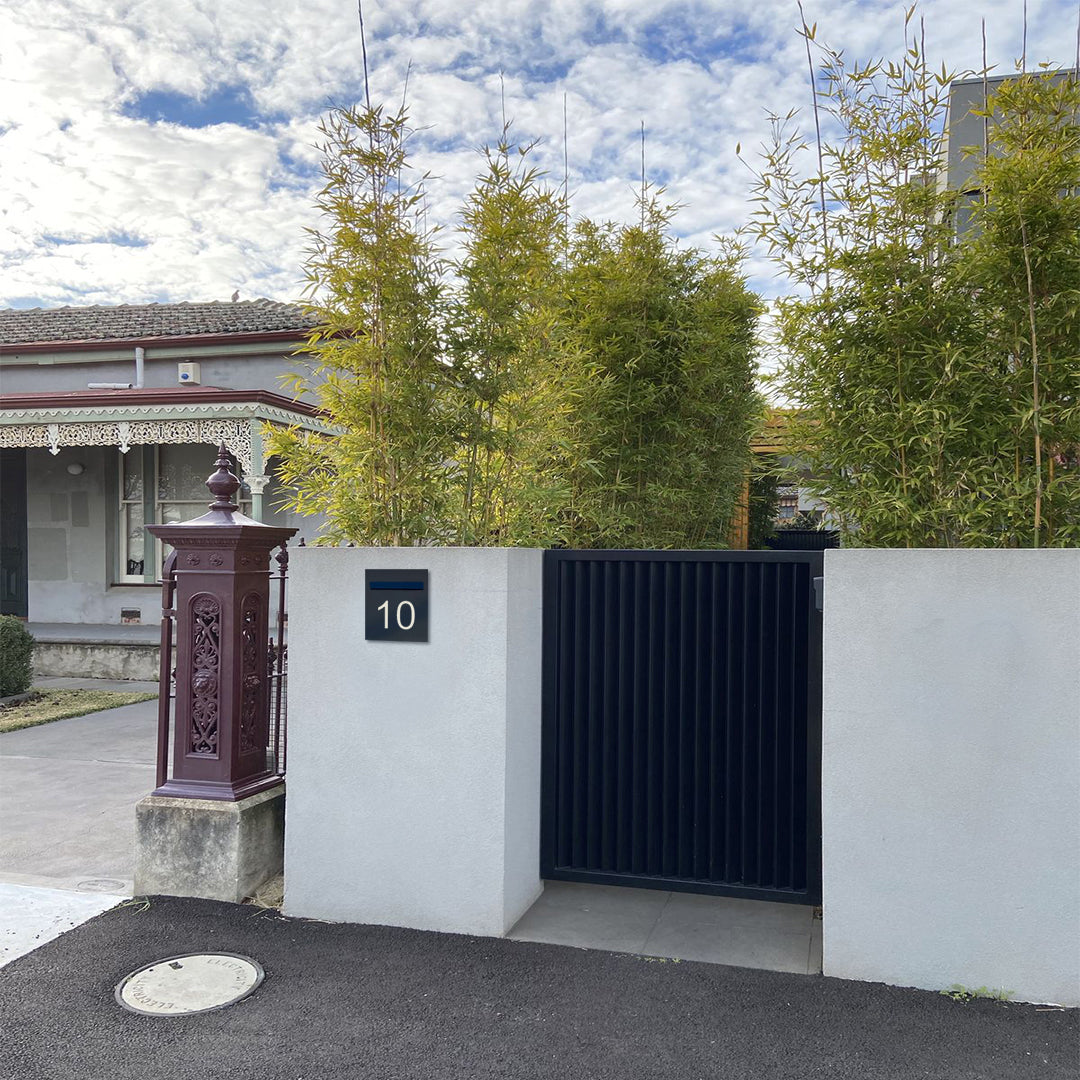 Black Powder-Coated Aluminium Letterbox Faceplate - 300 x 300mm with 240 Slot