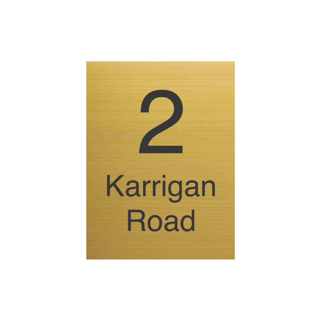 Gold Aluminum Address Sign with Vinyl Text 450 x 600