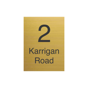 Gold Aluminum Address Sign with Vinyl Text 450 x 600