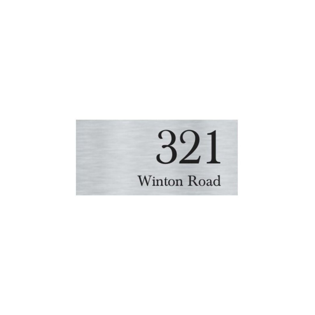 Silver Aluminum Address Sign with Vinyl Text - 300 x 140mm