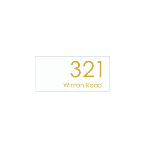 White Colorbond Steel House Sign with Gold Vinyl Text – Custom Address (300 x 140mm)