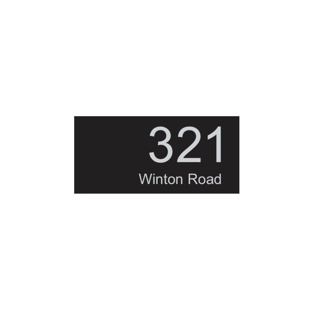 Black Traffolyte Address Sign with Vinyl Text – 300 x 140mm