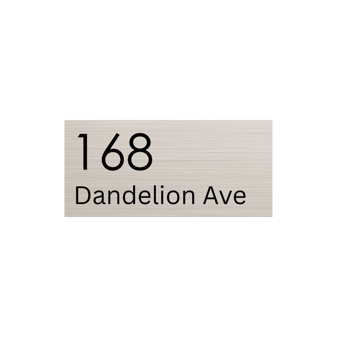 Silver Aluminum Address Sign with Black Vinyl Text (300 x 140) - Text Aligned Left