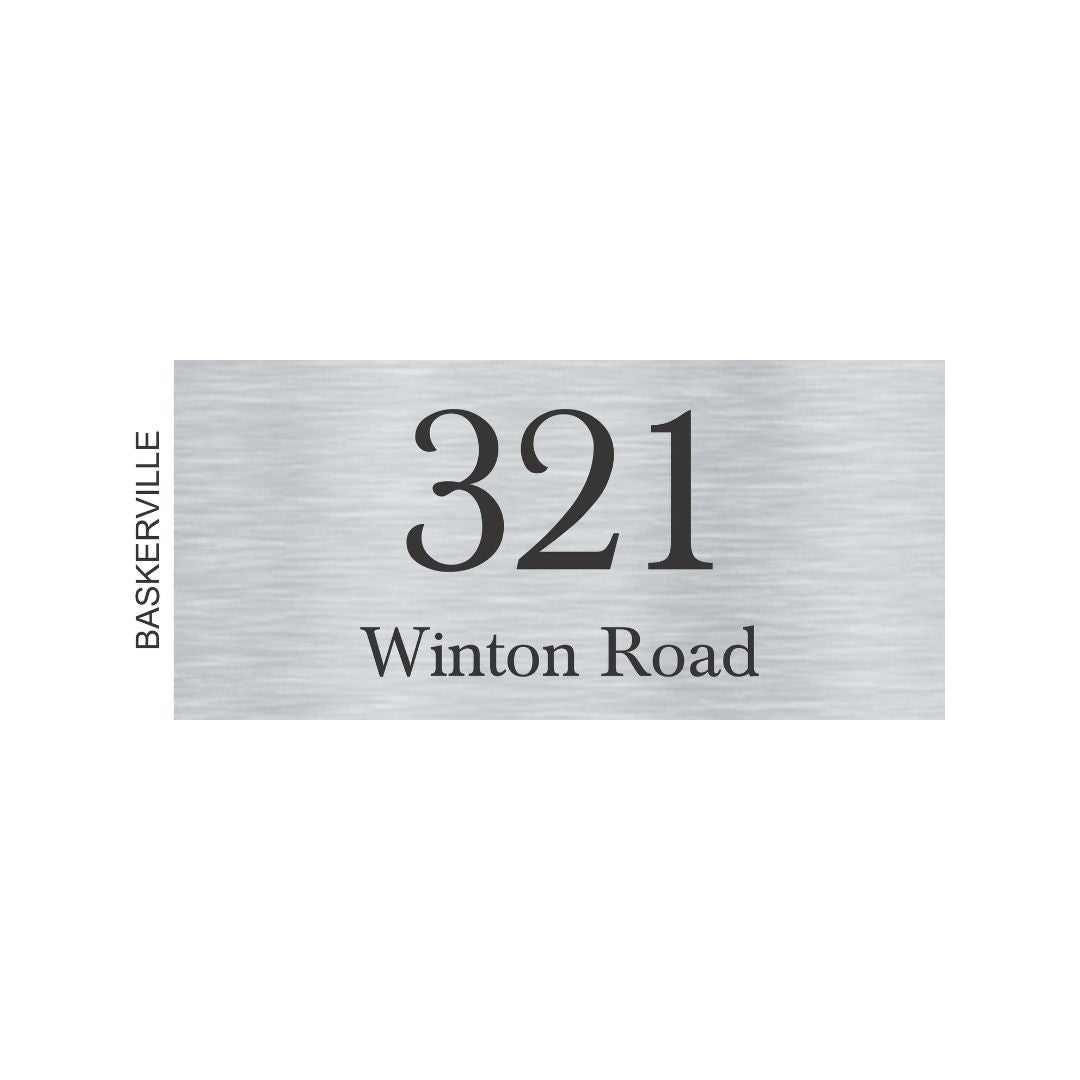 Silver Aluminum House Sign with Black Vinyl Text (300 x 140) - Text Centralized