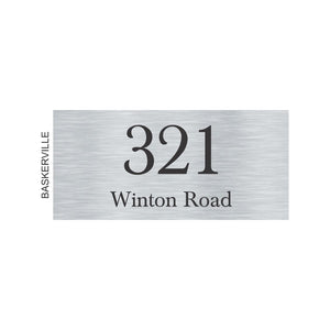 Silver Aluminum House Sign with Black Vinyl Text (300 x 140) - Text Centralized
