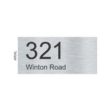 Silver Aluminum House Sign with Black Vinyl Text (300 x 140) - Text Aligned Left