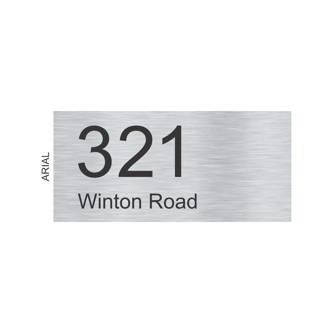 Silver Aluminum House Sign with Black Vinyl Text (300 x 140) - Text Aligned Left