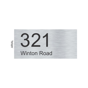 Silver Aluminum House Sign with Black Vinyl Text (300 x 140) - Text Aligned Left